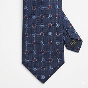 Jos. A. Bank 100% Silk Men’s Navy Blue Red Medallion Professional Tie Business